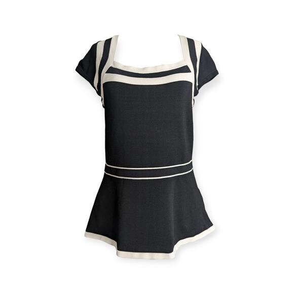 WHBM Women's Square Neck Cap Sleeve Stretch Colorblock Top - Picture 1 of 6